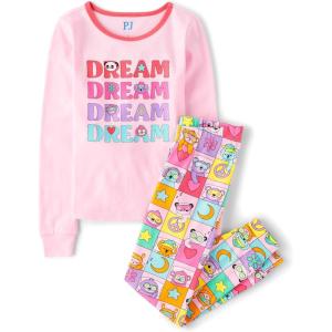 The Children’s Place Girls’ Long Sleeve Top and Pants Pajama Sets(Pink Dreamer)