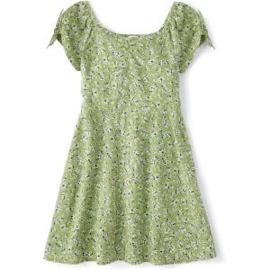 The Children’s Place Girls’ Plaid Stretch Jacquard Short Sleeve Dress(Lt Cactus Floral)