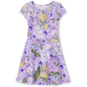 The Children’s Place Girls’ Plaid Stretch Jacquard Short Sleeve Dress(Petal Purple)