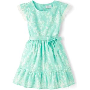 The Children’s Place Girls’ Short Sleeve Dressy Dresses(Mint Tea)