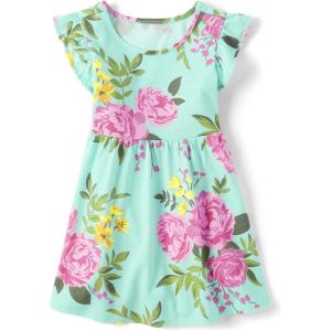 The Children’s Place Girls and Toddler Short Sleeve Fashion Dress(Green Floral Babydoll)