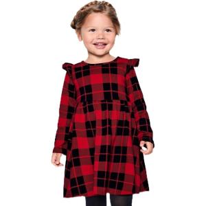 The Children’s Place Girls and Toddler Skater Dress, Long Sleeve(Black Red Flutter)