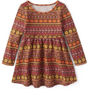The Children’s Place Girls and Toddler Skater Dress, Long Sleeve(Dark Earth)