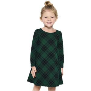 The Children’s Place Girls and Toddler Skater Dress, Long Sleeve(Green Plaid)