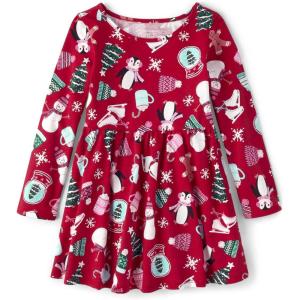 The Children’s Place Girls and Toddler Skater Dress, Long Sleeve(Holiday Joy)