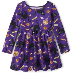 The Children’s Place Girls and Toddler Skater Dress, Long Sleeve(Spooky Purple)