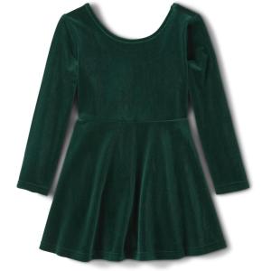 The Children’s Place Girls and Toddler Skater Dress, Long Sleeve(Velour Green)