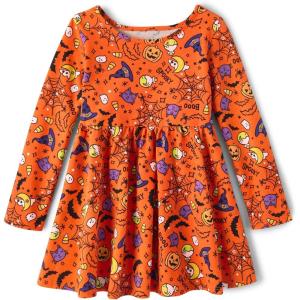The Children’s Place Girls and Toddler Skater Dress, Long Sleeve(Witch Orange)