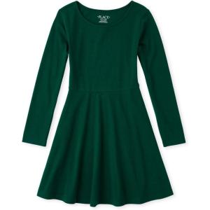 The Children’s Place Girls and Toddler Solid Long Sleeve Skater Dress(Spruce Green Single)