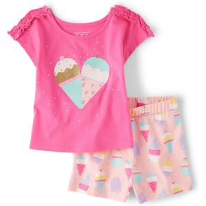 The Children’s Place baby-girls And Toddler Short Sleeve Top and Shorts 2-piece Set(Pink Ice Cream Set)