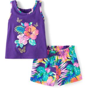 The Children’s Place baby-girls And Toddler Sleeveless Tank Top and Shorts 2-piece Set(Purple Tropical Set)
