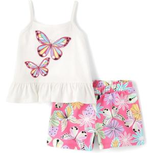 The Children’s Place baby-girls And Toddler Tank Top and Shorts 2 Piece Outfit Set(Pink Butterflies)