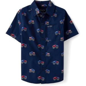 The Children’s Place boys Short Sleeve Button Up Shirt(America Monster Trucks)