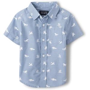 The Children’s Place boys Short Sleeve Button Up Shirt(Blue Riviera)