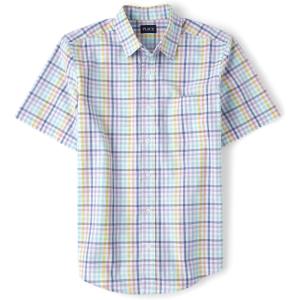 The Children’s Place boys Short Sleeve Button Up Shirt(Gingham Multi Color-adult)