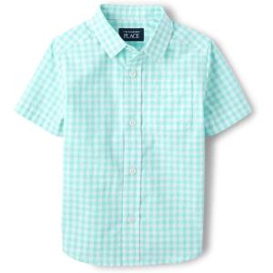 The Children’s Place boys Short Sleeve Button Up Shirt(Mellow Aqua Plaid)