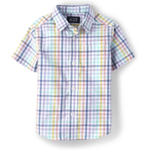 The Children’s Place boys Short Sleeve Button Up Shirt(Multi Color Plaid)