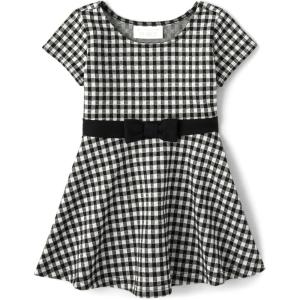The Children’s Place,and Toddler Girls Short Sleeve Fashion Dress(Black and White Gingham)
