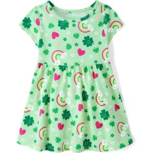 The Children’s Place,and Toddler Girls Short Sleeve Fashion Dress(Lucky Green)