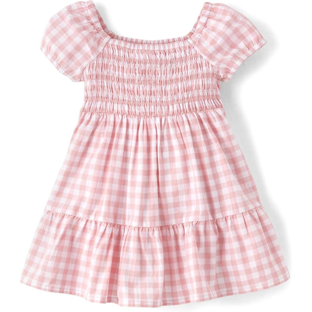 imageThe Childrens Place BabyGirls and Toddler Short Sleeve Casual DressesPink Gingham Puff Sleeve