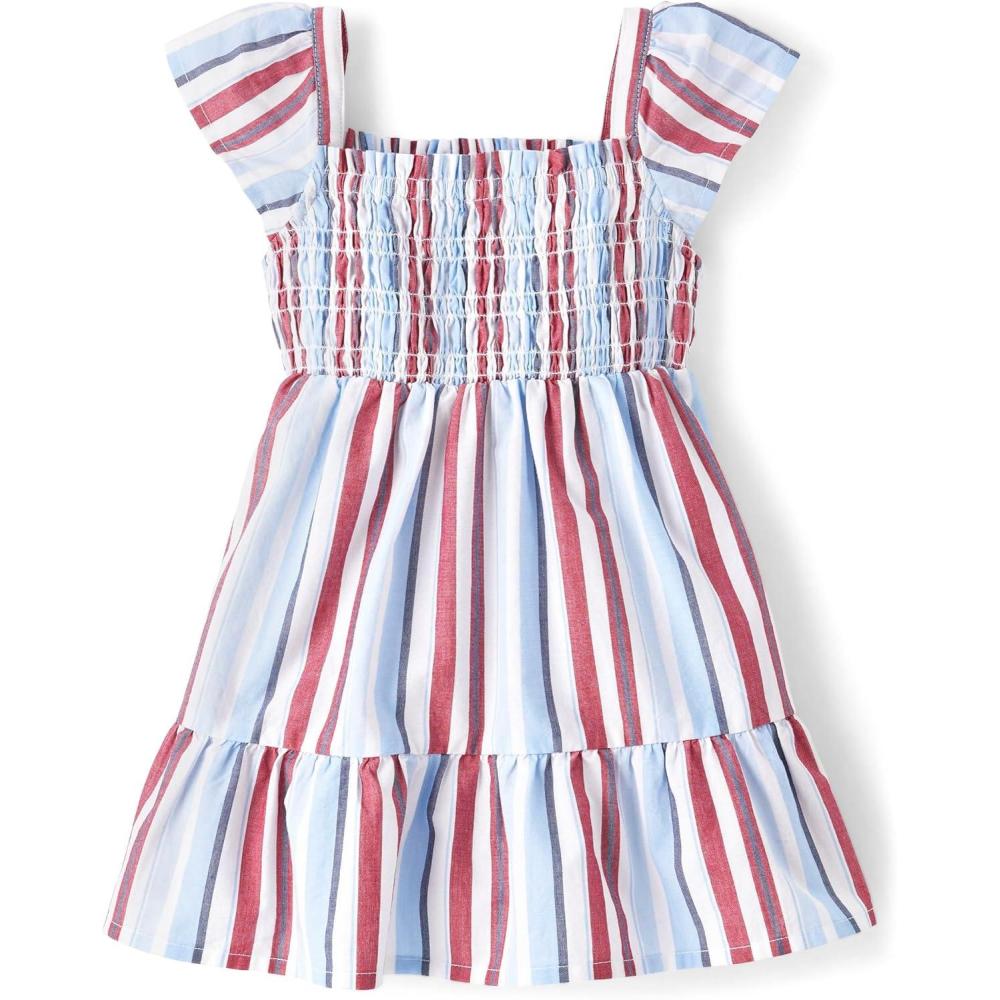 imageThe Childrens Place BabyGirls and Toddler Short Sleeve Casual DressesRed White and Blue Stripe