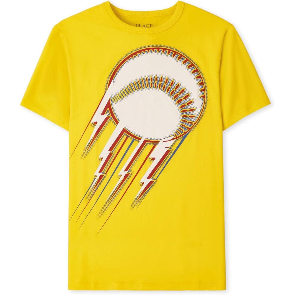 imageThe Childrens Place Boys DinosCarsSports Short Sleeve Graphic TShirtsBaseball Lightening