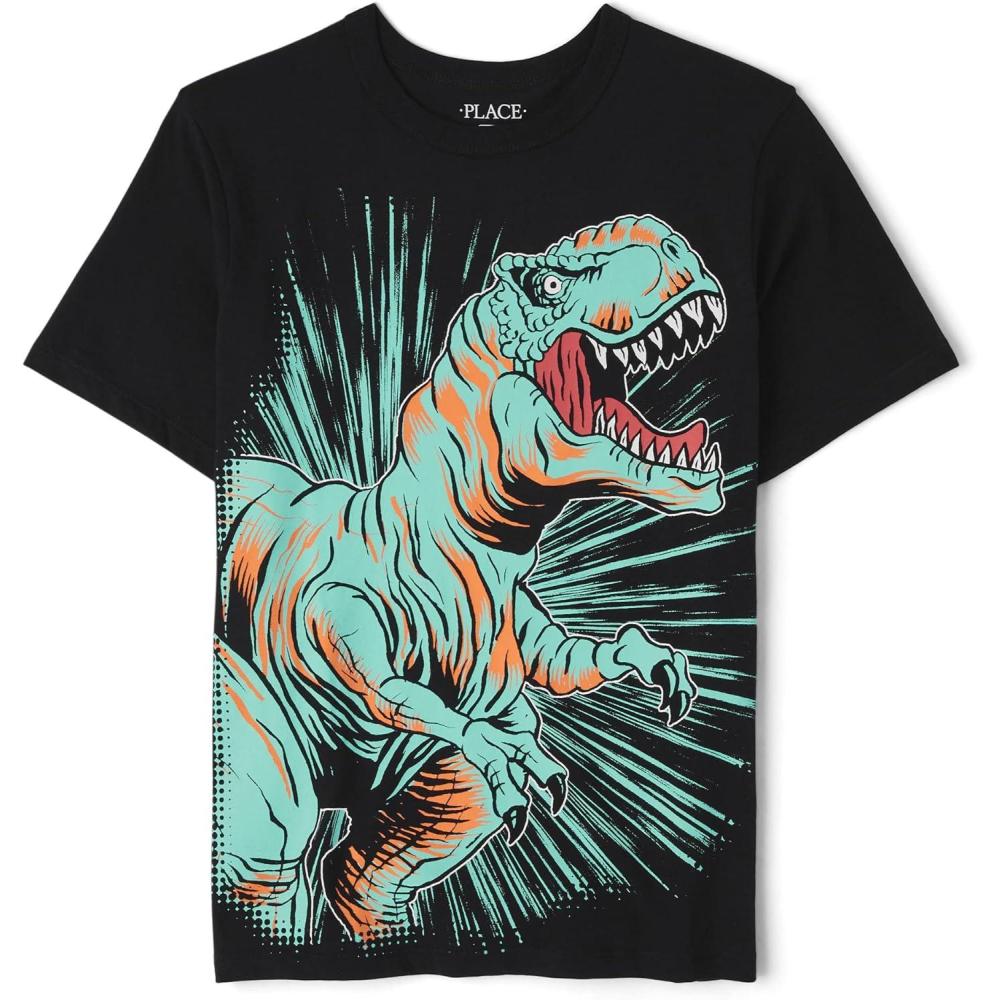 imageThe Childrens Place Boys DinosCarsSports Short Sleeve Graphic TShirtsDino Rawr