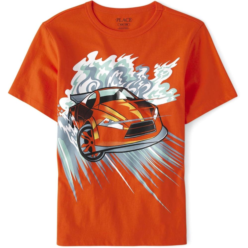 imageThe Childrens Place Boys DinosCarsSports Short Sleeve Graphic TShirtsRed Racecar