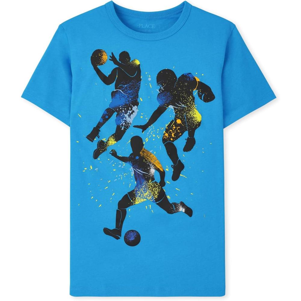 imageThe Childrens Place Boys DinosCarsSports Short Sleeve Graphic TShirtsSport Players