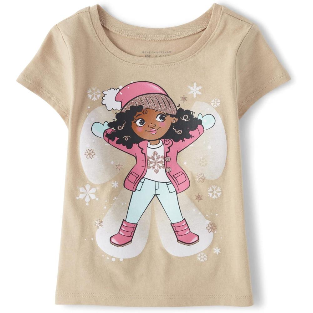 imageThe Childrens Place Girls Basic Short Sleeve Layering TeeGirl Snow Angel