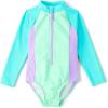 The Children’s Place Baby-Girls and Toddler Long Sleeve Half Zip One Piece Rashgaurd Swimsuit(Neon Soft Mint)
