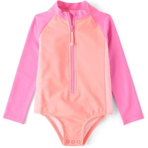 The Children’s Place Baby-Girls and Toddler Long Sleeve Half Zip One Piece Rashgaurd Swimsuit(Happy Pink)