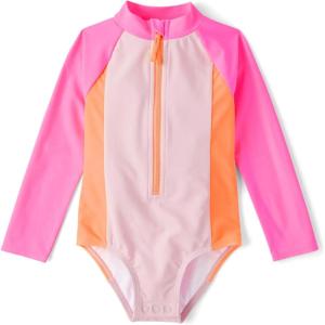 The Children’s Place Baby-Girls and Toddler Long Sleeve Half Zip One Piece Rashgaurd Swimsuit(Neon Peony)