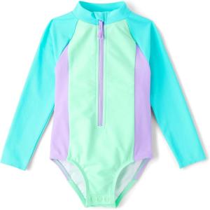 The Children’s Place Baby-Girls and Toddler Long Sleeve Half Zip One Piece Rashgaurd Swimsuit(Neon Soft Mint)