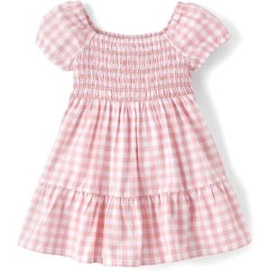 The Children’s Place Baby-Girls and Toddler Short Sleeve Casual Dresses(Pink Gingham Puff Sleeve)