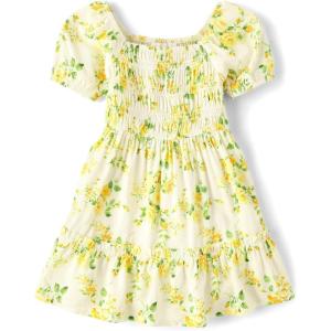 The Children’s Place Baby-Girls and Toddler Short Sleeve Casual Dresses(Smocked Yellow Floral)