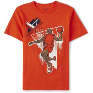 The Children’s Place Boys Dinos,Cars,Sports Short Sleeve Graphic T-Shirts(Basketball Dunk)