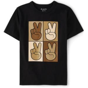 The Children’s Place Boys Dinos,Cars,Sports Short Sleeve Graphic T-Shirts(Peace Sign Square)