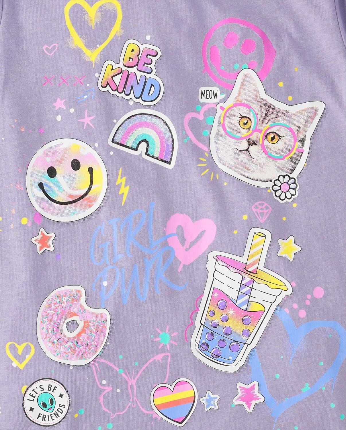 imageThe Childrens Place Girls SportsTrendsIcons Short Sleeve Graphic TShirts3 PackDoodlesHeart MomHeart Dad