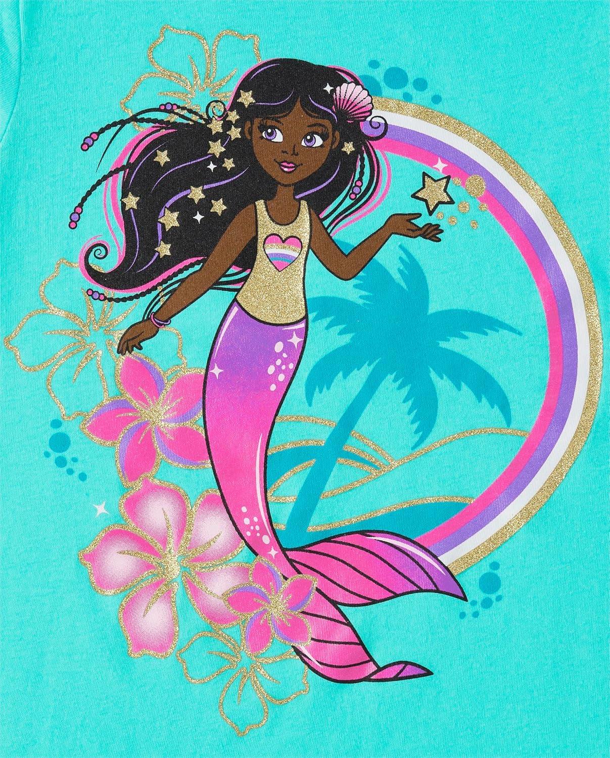 imageThe Childrens Place Girls SportsTrendsIcons Short Sleeve Graphic TShirts3 PackMermaidParadiseCat Float