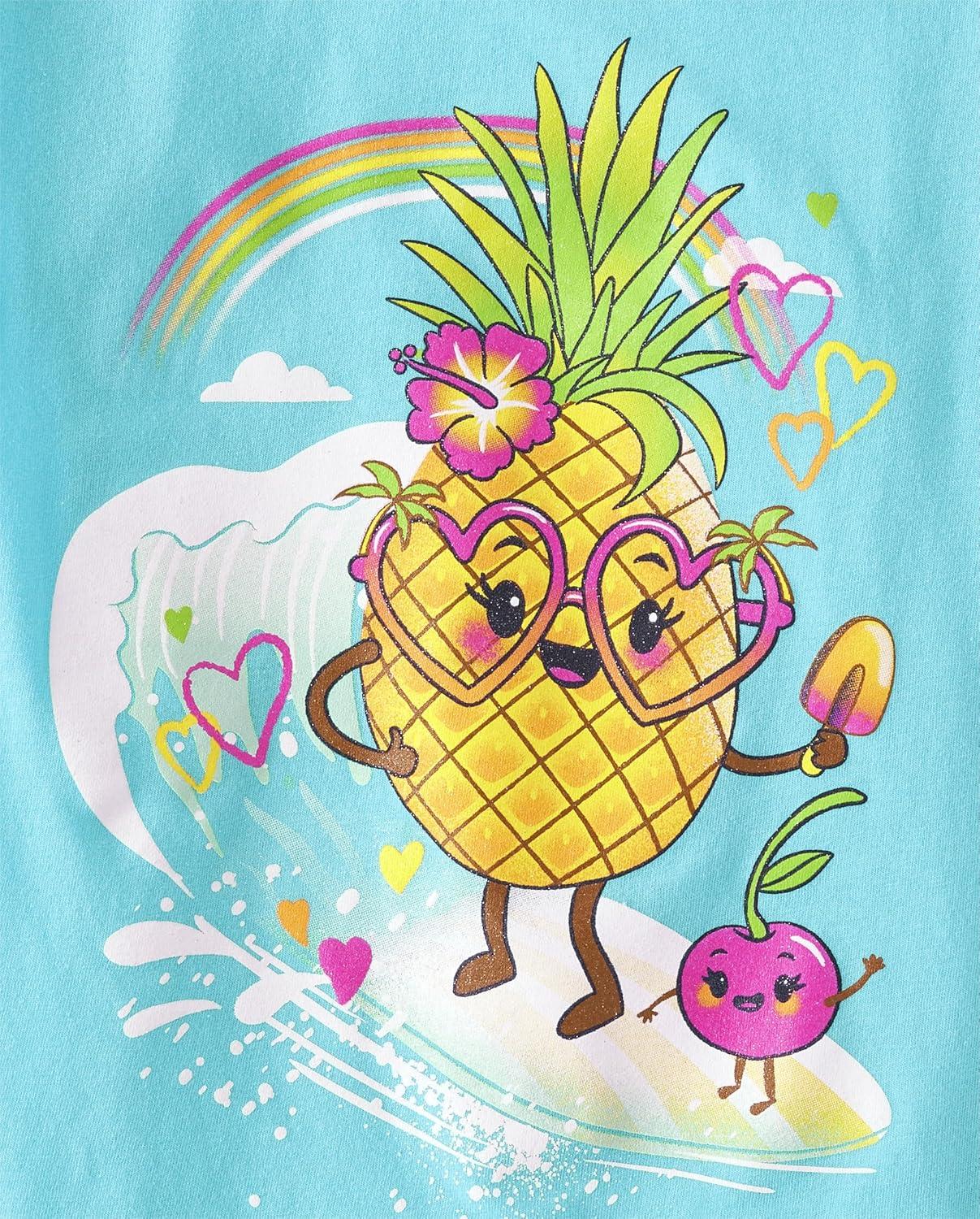 imageThe Childrens Place Girls SportsTrendsIcons Short Sleeve Graphic TShirts3 PackPineappleCat PoolCat Drink