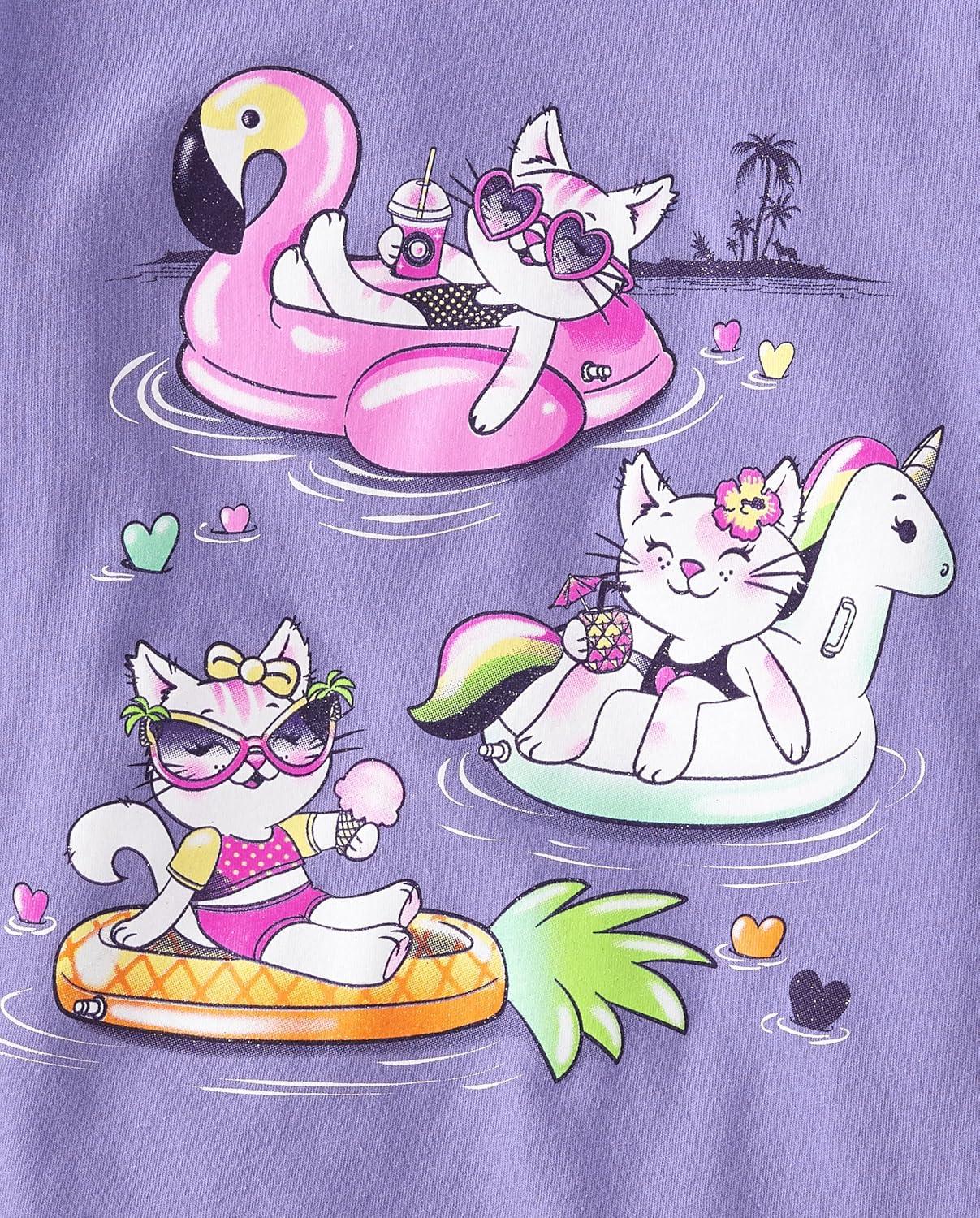imageThe Childrens Place Girls SportsTrendsIcons Short Sleeve Graphic TShirts3 PackPineappleCat PoolCat Drink