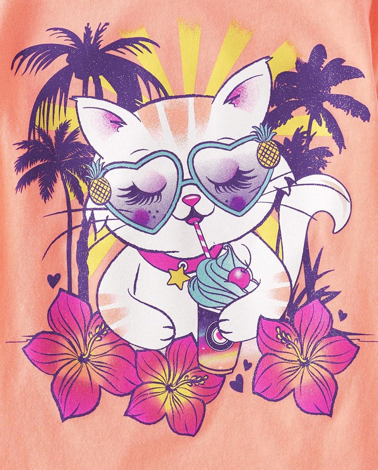 imageThe Childrens Place Girls SportsTrendsIcons Short Sleeve Graphic TShirts3 PackPineappleCat PoolCat Drink