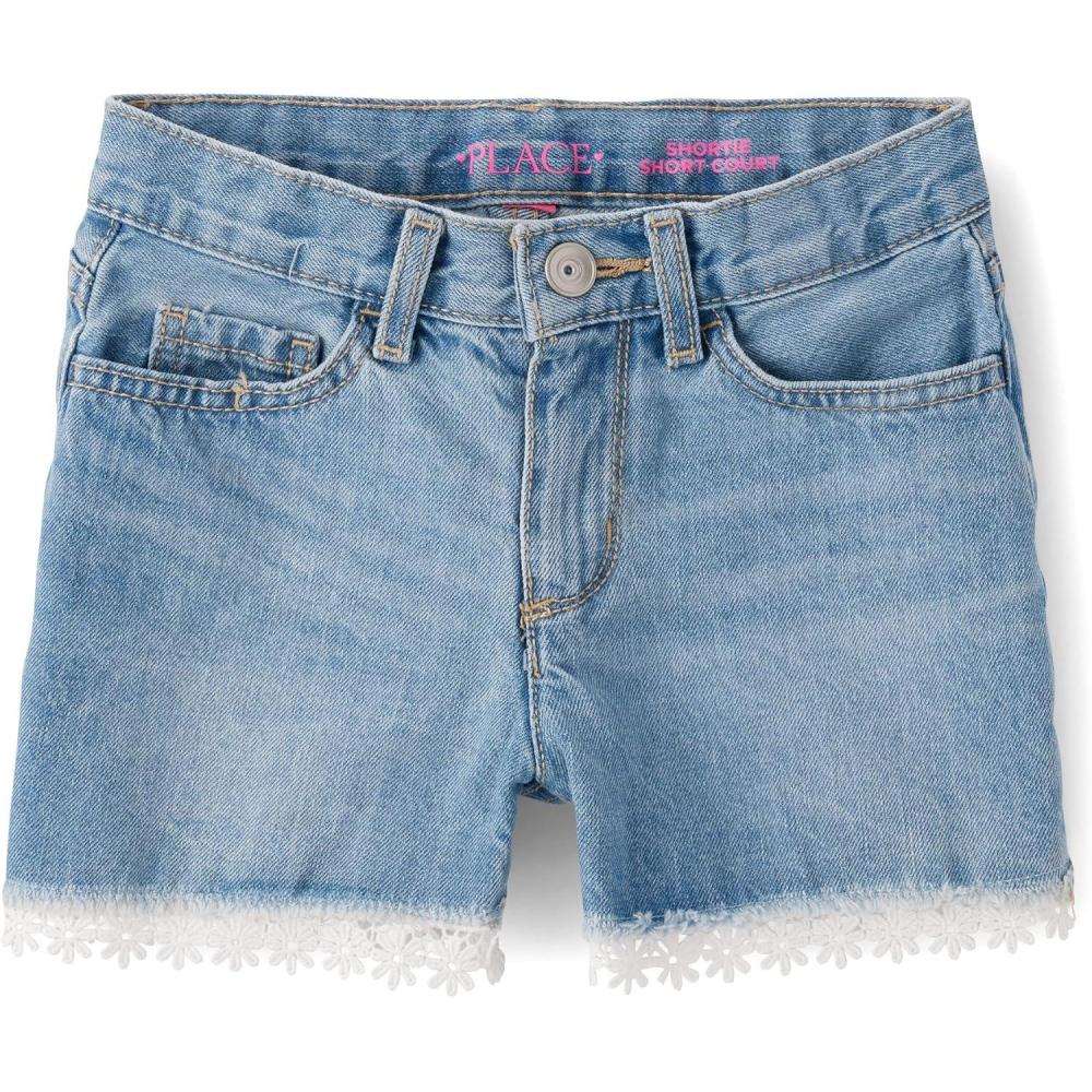 imageDenim Shortie ShortsGemini Wash Lace Hem