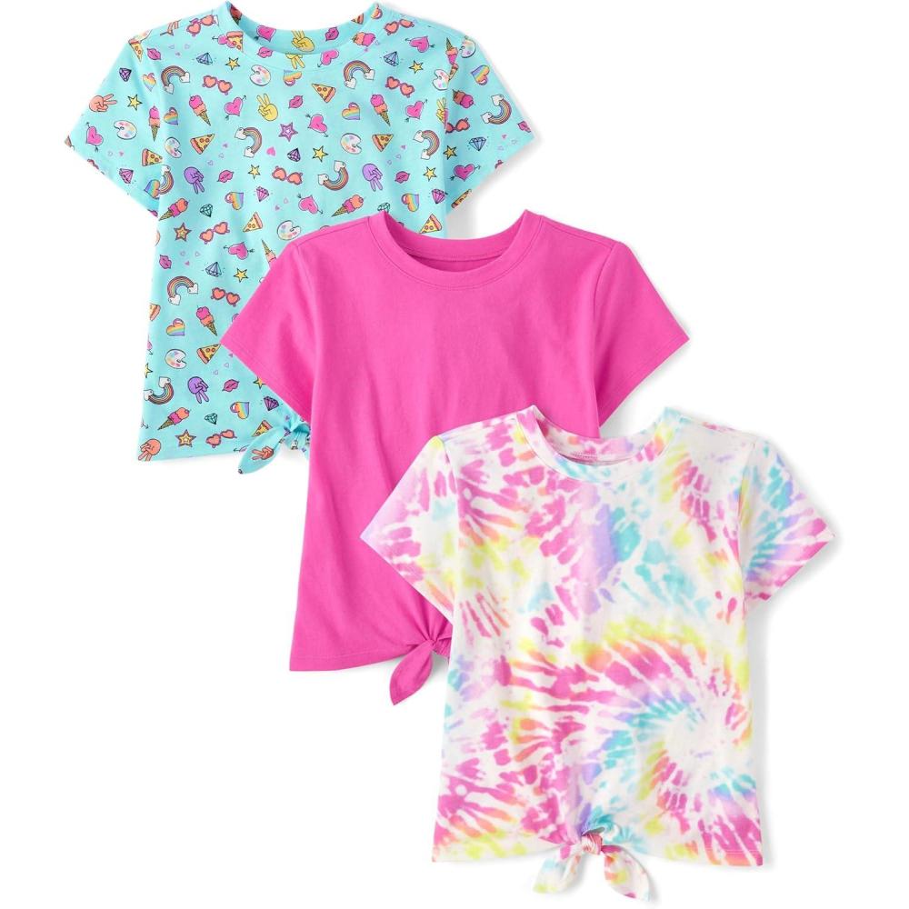 imageShort Sleeve Tie Front TopTie DyeIconsPink 3pack