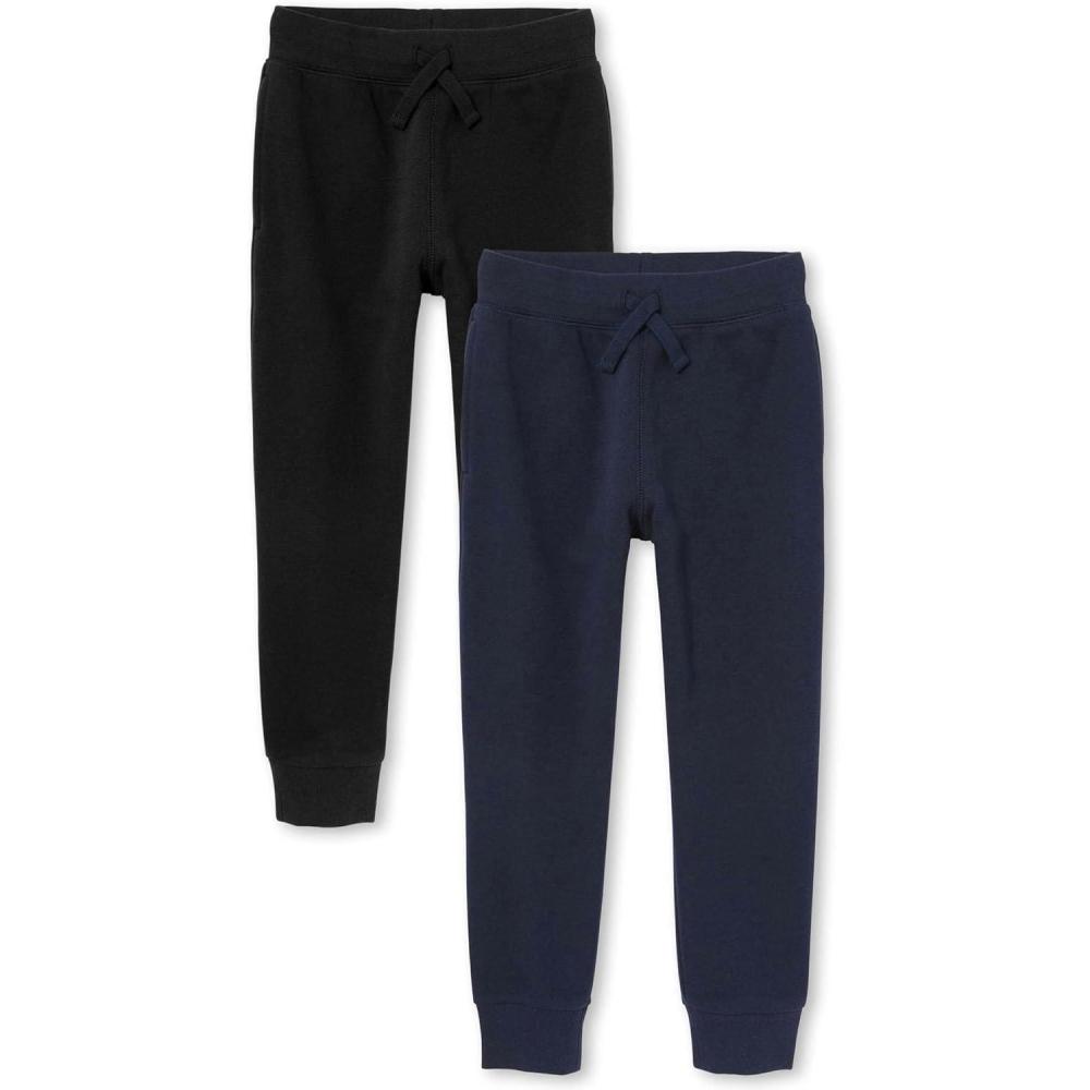imageThe ChildrenS Place Boys Active Fleece Jogger SweatpantsBlackNew Navy 2pack