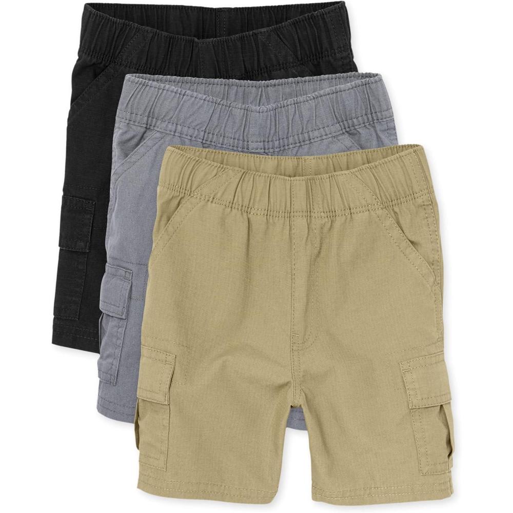 imageThe Childrens Place Baby Boys Pull On Cargo ShortsBlackFlaxStorm 3pack