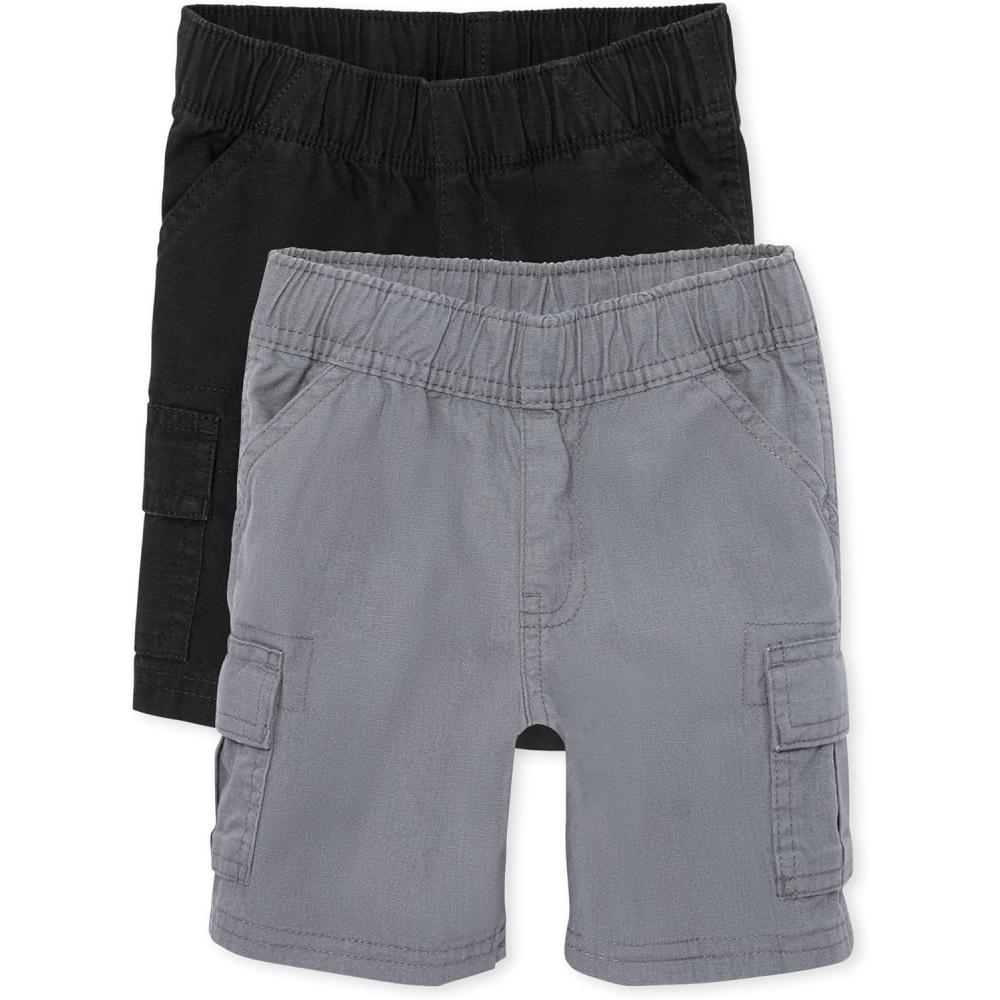 imageThe Childrens Place Baby Boys Pull On Cargo ShortsBlackGrey 2pack