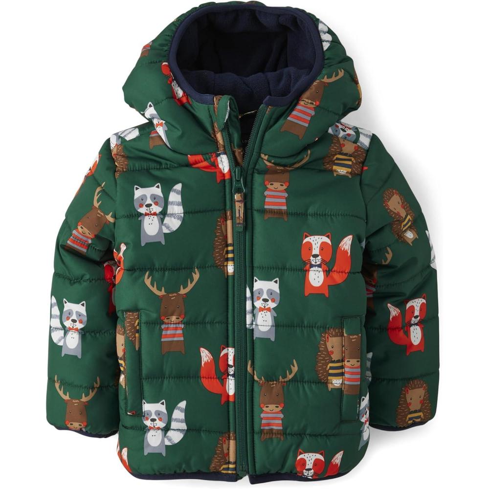 imageThe Childrens Place Baby and Toddler Boys Medium Weight WindResistant WaterResistant Puffer JacketSpruce Shade