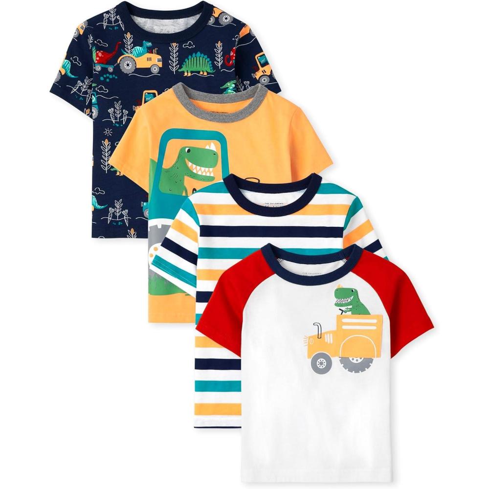 imageThe Childrens Place BabyBoys and Toddler Short Sleeve Crew Neck TeesDino Farmer 4pack
